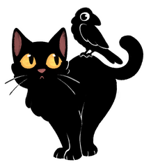 Black cat with crow